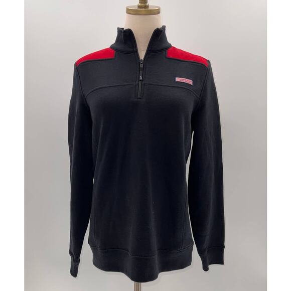Vineyard Vines Two Toned Black/Red Mock Neck Quarter Zip Up Jacket- S - Picture 1 of 11